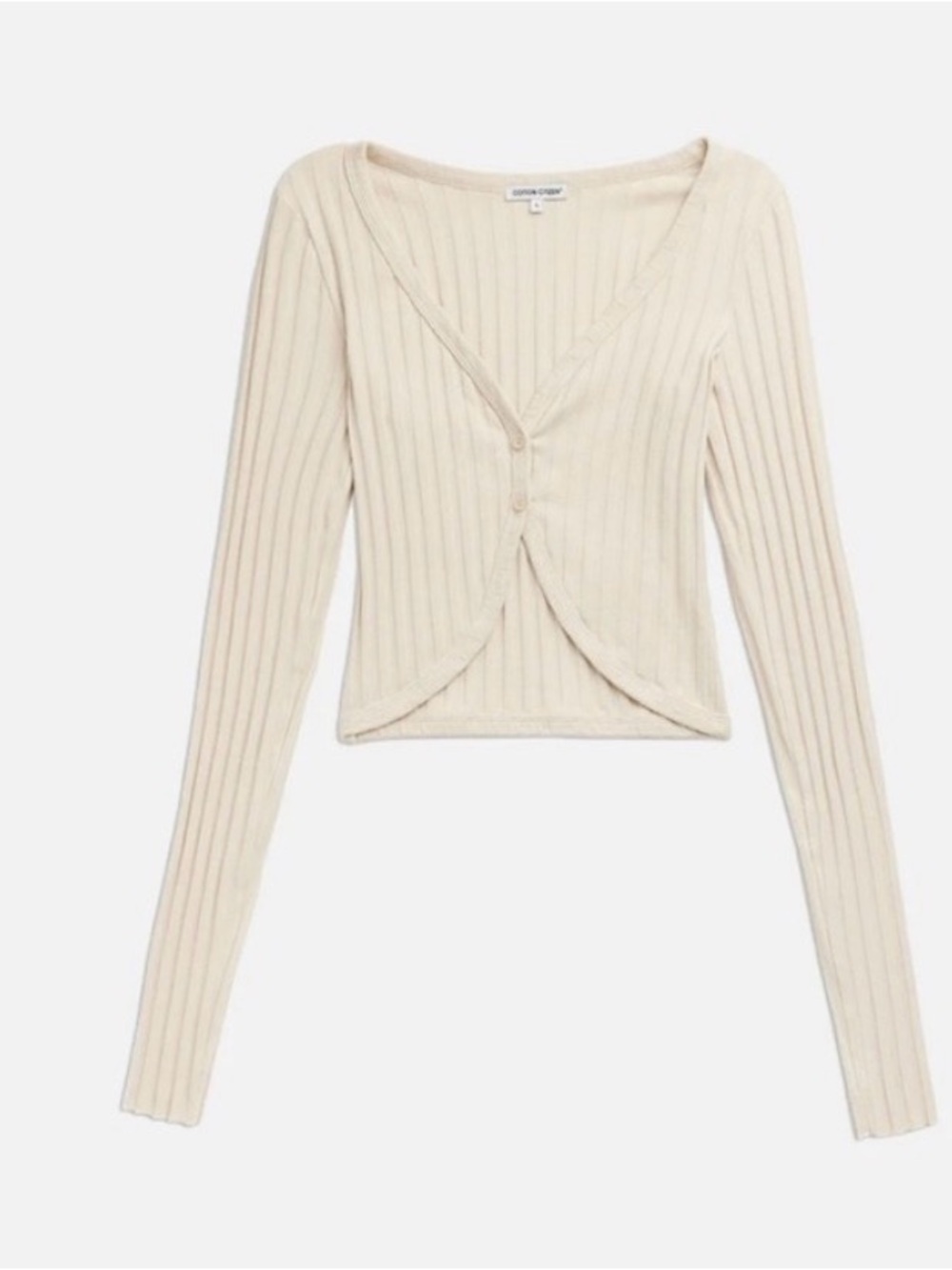 Cotton Citizen Kith Cropped Cream Ribbed Button-Front Long Sleeve Cardigan